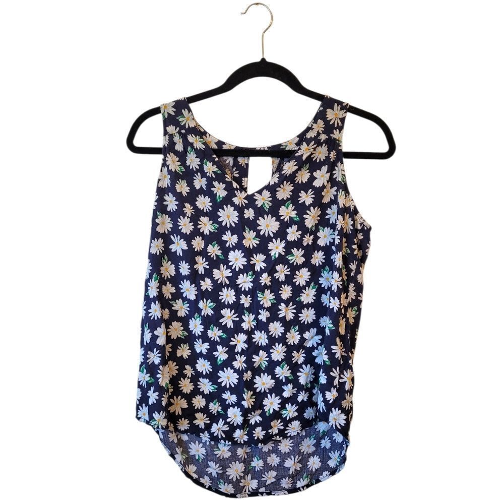 Old Navy Navy Blue Daisy Print Flowy Tank Top Women's Size M